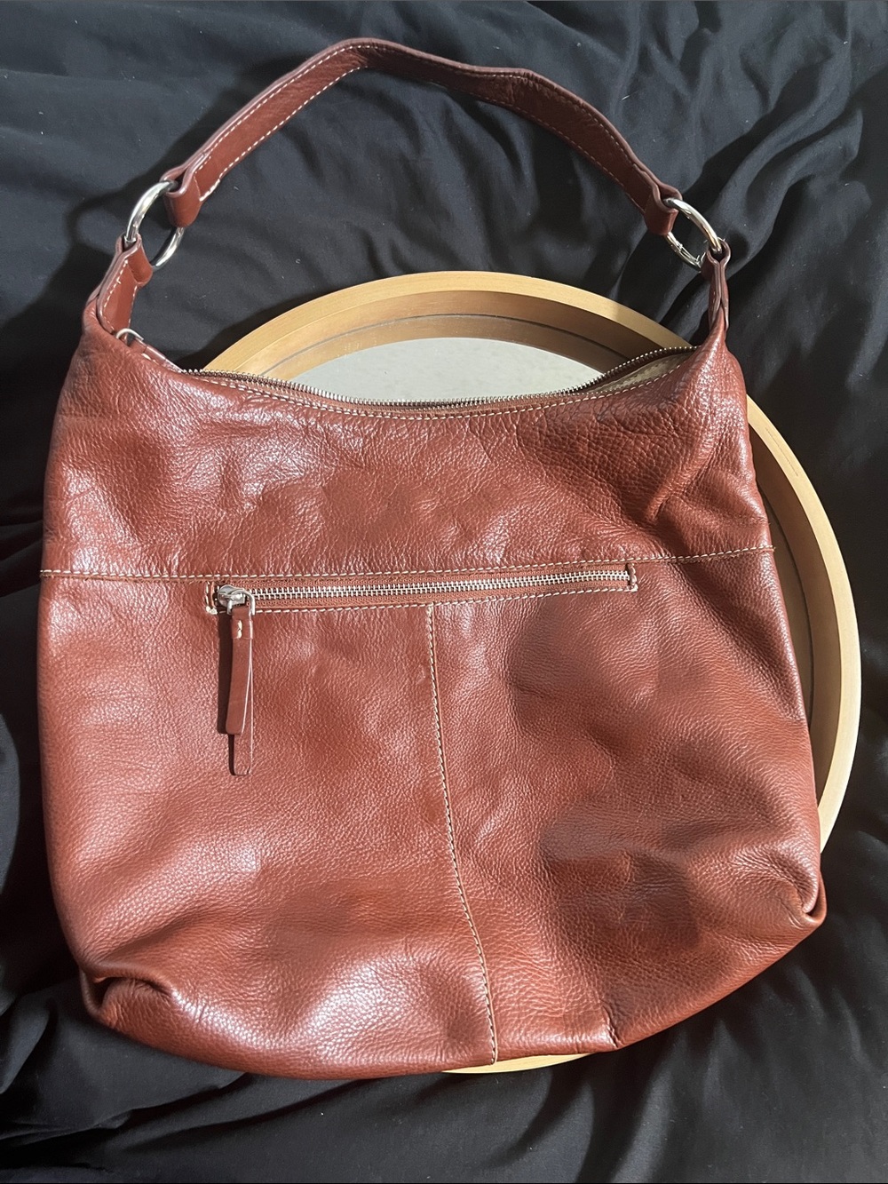 Classic Leather Shoulder Hobo Bag - Brown